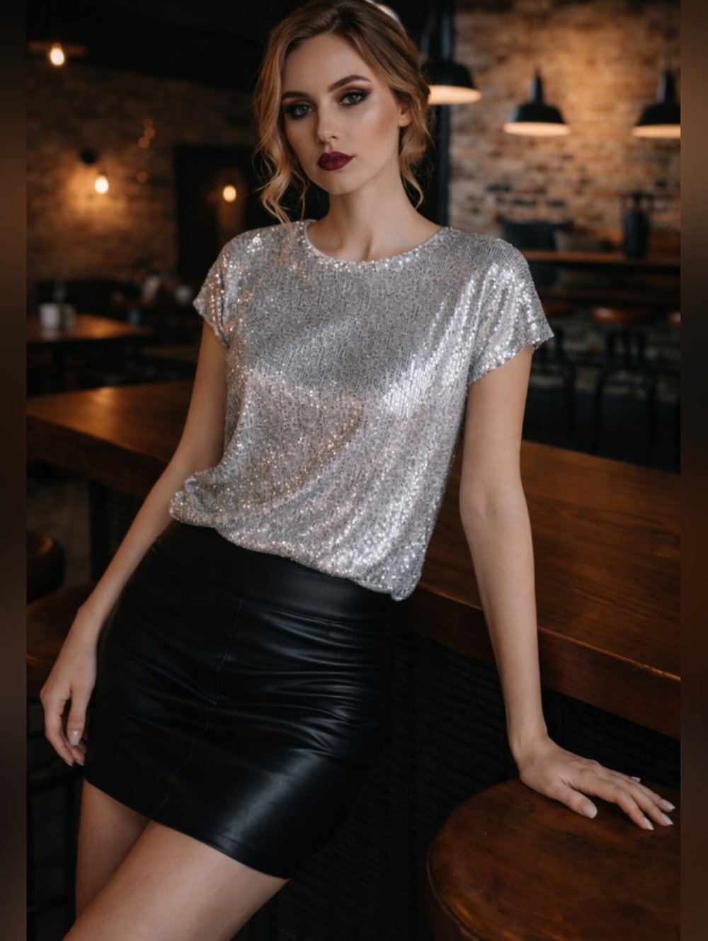 Metaphor Gray Sequined Top